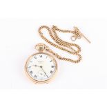 A 9ct gold J W Benson open face pocket watch the signed white enamel dial with black Roman