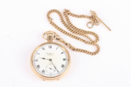 A 9ct gold J W Benson open face pocket watch the signed white enamel dial with black Roman