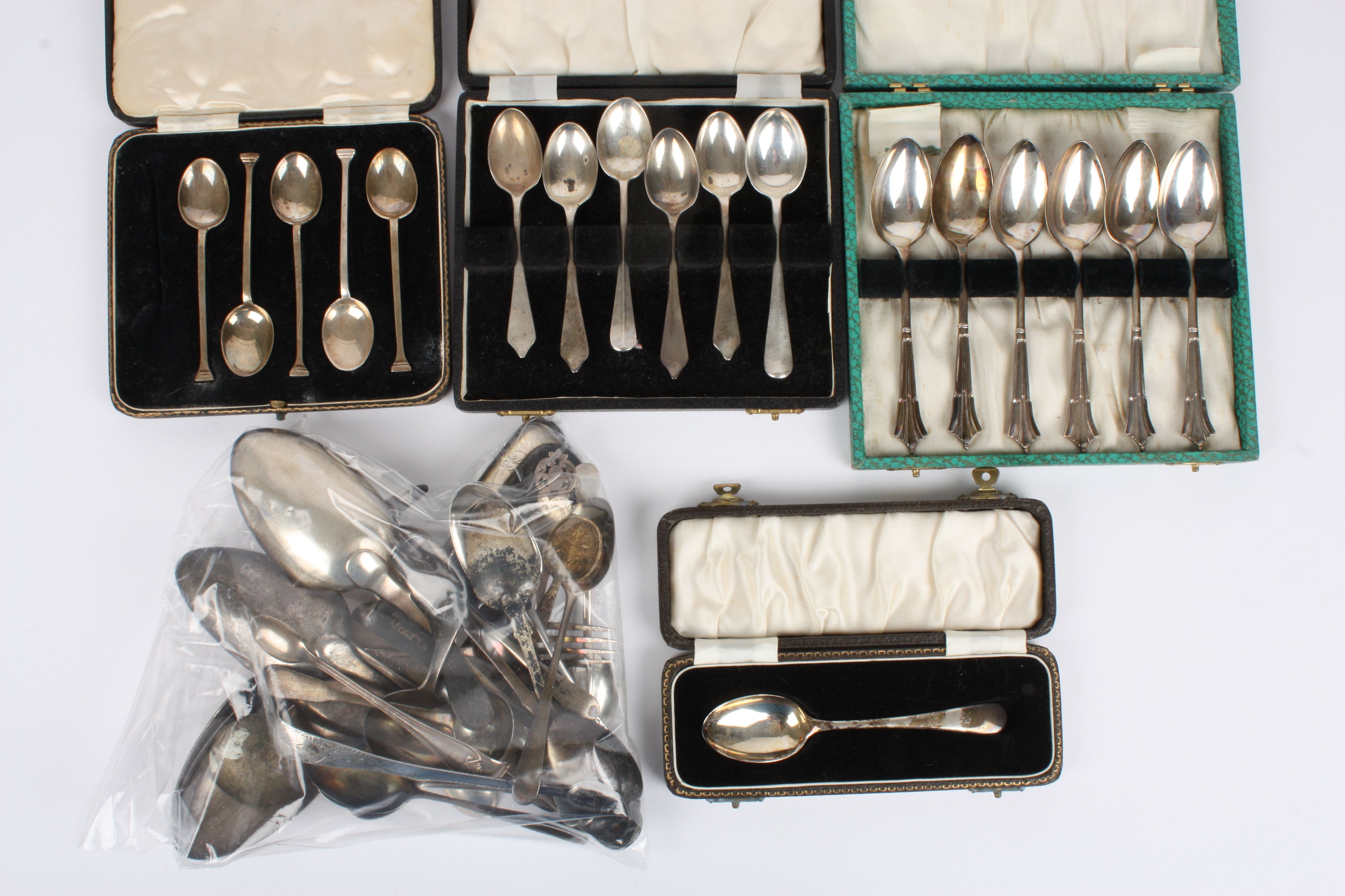 A collection of Georgian, Victorian and later hallmarked silver flatware including a pair of