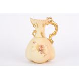 A large Royal Worcester blush ivory quatrefoil vase with rich gilt tree branch handle and