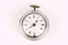 A Georgian silver pair cased pocket watch by James Shearwood of London, the white enamel dial with