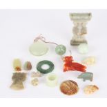 A collection of assorted modern Chinese carved jade and hardstone objets d'art including pendants, a