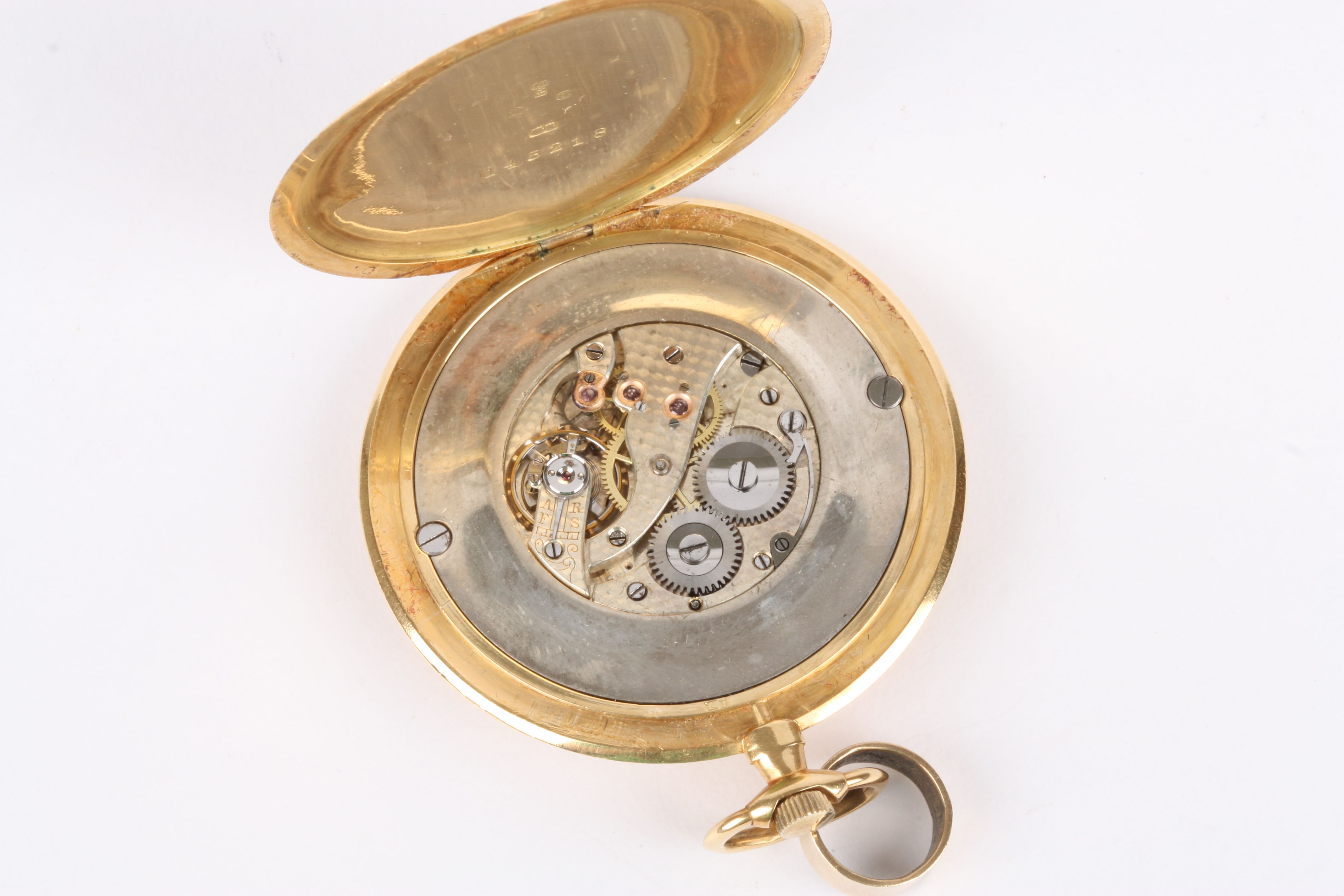 A slim 18ct gold open face engine turned pocket watch the case marked J. C. Vickery, the gilded dial - Image 2 of 2