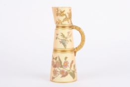 A Royal Worcester blush ivory tapering jug decorated with flowers in gilt, puce mark and numbered