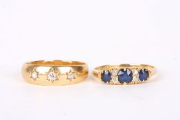 A Victorian three stone diamond 'star' set gypsy ring, 18ct mount and a Victorian three stone