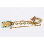 A Victorian turquoise set yellow metal fancy chain bracelet with large rectangular fastening clasp