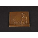 André Mery A small cast bronze sporting relief plaque rugby players and a nude figure verso. Fully