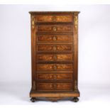 A mid 19th century ormolu mounted secretaire abbattant the marquetry inlaid front with faux
