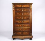 A mid 19th century ormolu mounted secretaire abbattant the marquetry inlaid front with faux