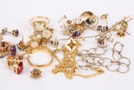A collection of gold, gem set and other jewellery including a gold mounted citrine dress ring,