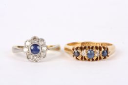 An Edwardian sapphire and diamond circular cluster ring 18ct mount sold together with a sapphire and