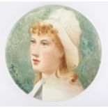 A large Minton painted charger decorated by Helen H. Hatton, circa 1878 'Priscilla', a portrait of a