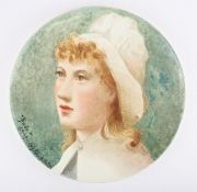 A large Minton painted charger decorated by Helen H. Hatton, circa 1878 'Priscilla', a portrait of a