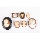 A collection of seven assorted Cameo's formed as brooches. Condition: