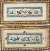 A pair of late 19th century/early 20th century Persian framed painted bone panels decorated with