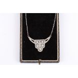 An Art Deco diamond necklace of Odeon design the centre section set with five matched diamonds