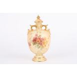 A Royal Worcester blush ivory vase and cover, with rich gilt highlights and decorated with