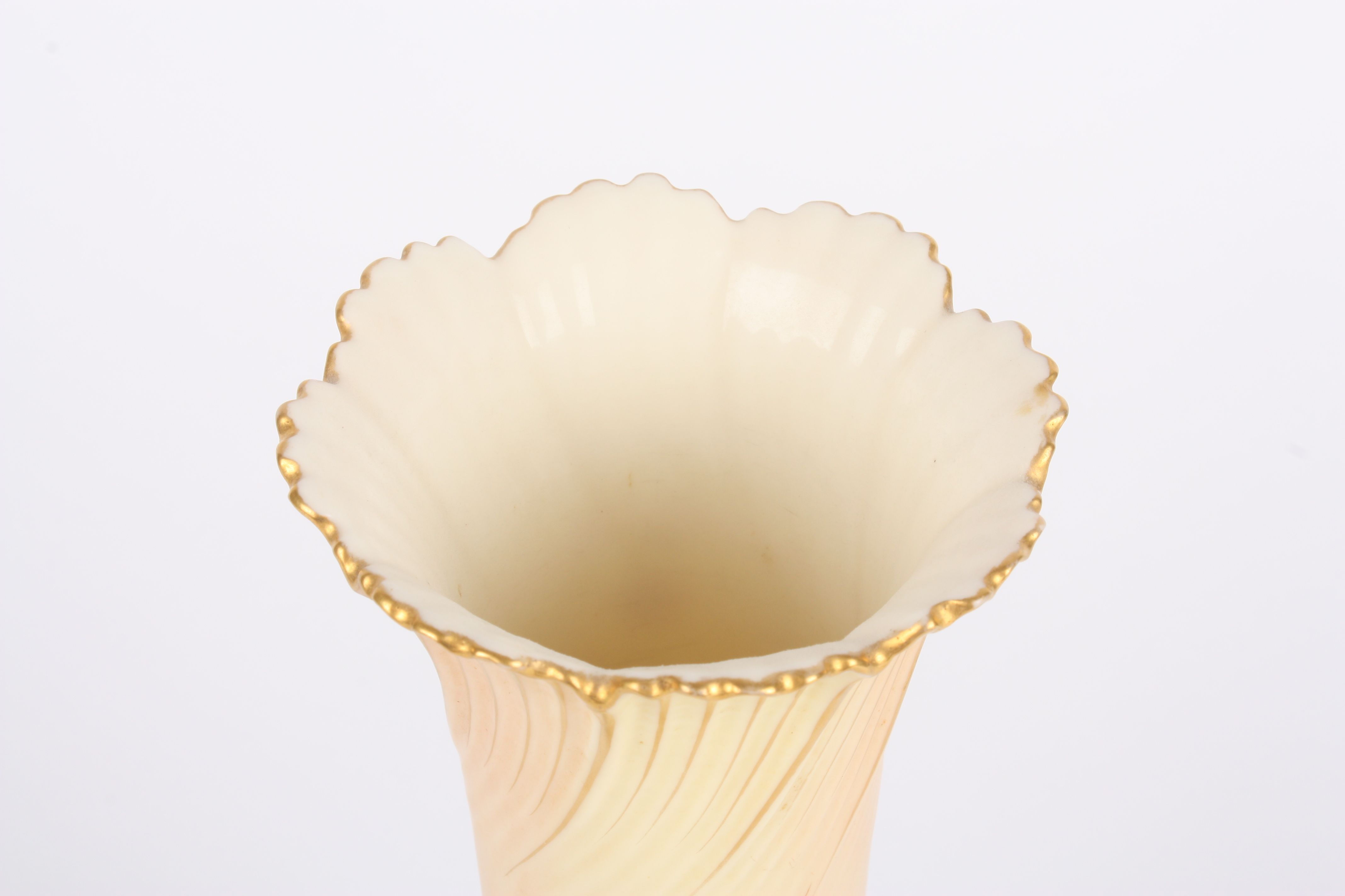 A large Royal Worcester blush ivory spill vase with twin scrolled handles and decorated with - Image 3 of 4
