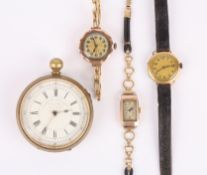 A collection of three ladies early 20th century gold wrist watches together with a gold plated