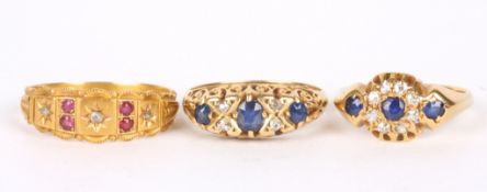 A Victorian sapphire and diamond set fancy gypsy cluster ring 18ct gold mount, sold together with an