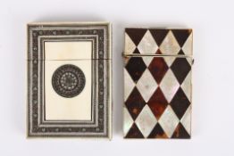 Two calling card cases one with tortoiseshell and mother of pearl inlay, the other Anglo Indian