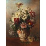 19th century English School A large still life of flowers in a vase, monogrammed and dated '81 lower