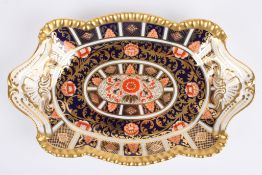 A Copeland Spode Imari boat shaped dish decorated with the Japan pattern in blue, red and gilt. 28.5