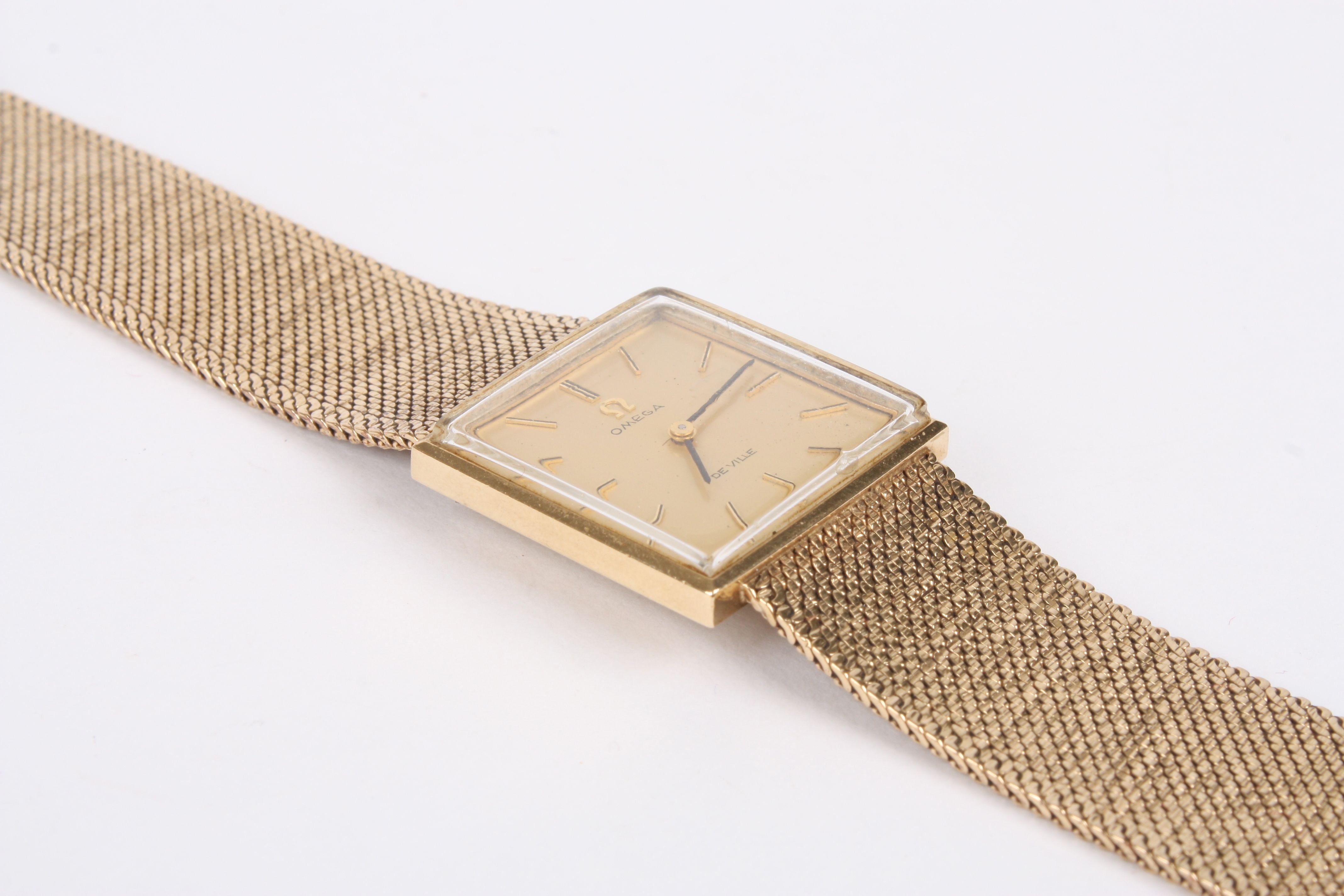 An Omega de Ville 9ct gold mechanical wrist watch with square gilded dial and baton numerals, the 17 - Image 3 of 5