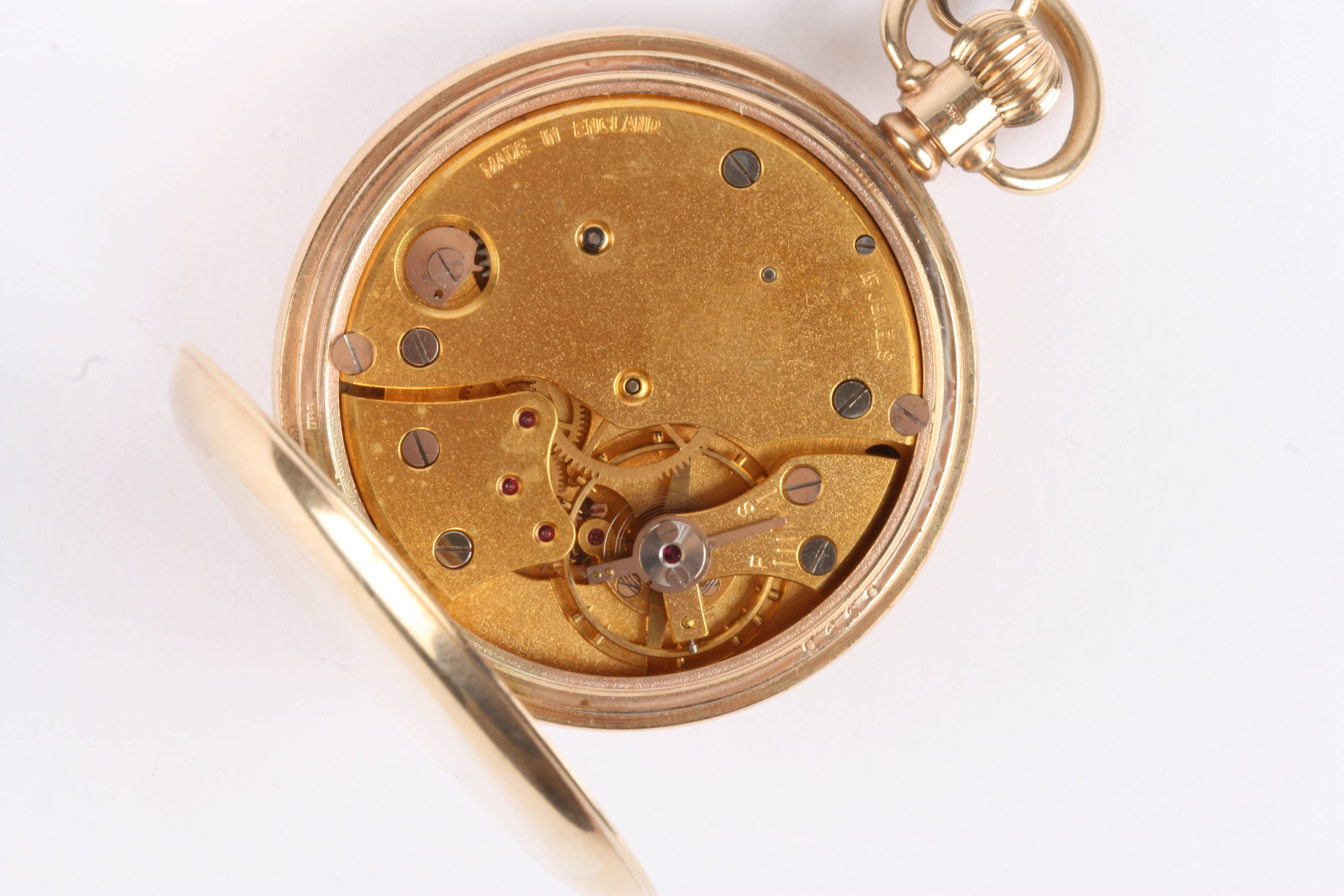 A 9ct gold J W Benson open face pocket watch the signed white enamel dial with black Roman - Image 3 of 3