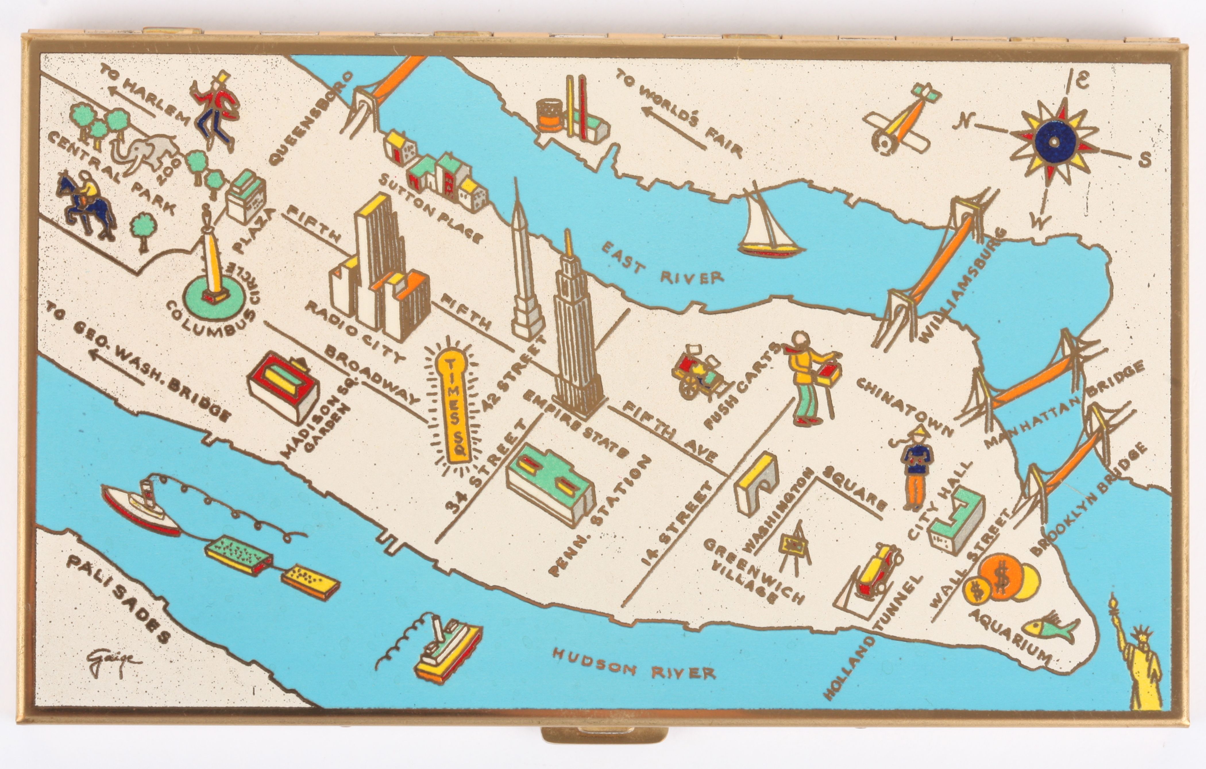A mid 20th Century 'New York World Fair' advertising novelty cigarette case by Volupte enamelled - Image 2 of 3