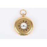 An 18ct gold half hunter pocket watch by S. Rubenstein of London the white enamel dial with black