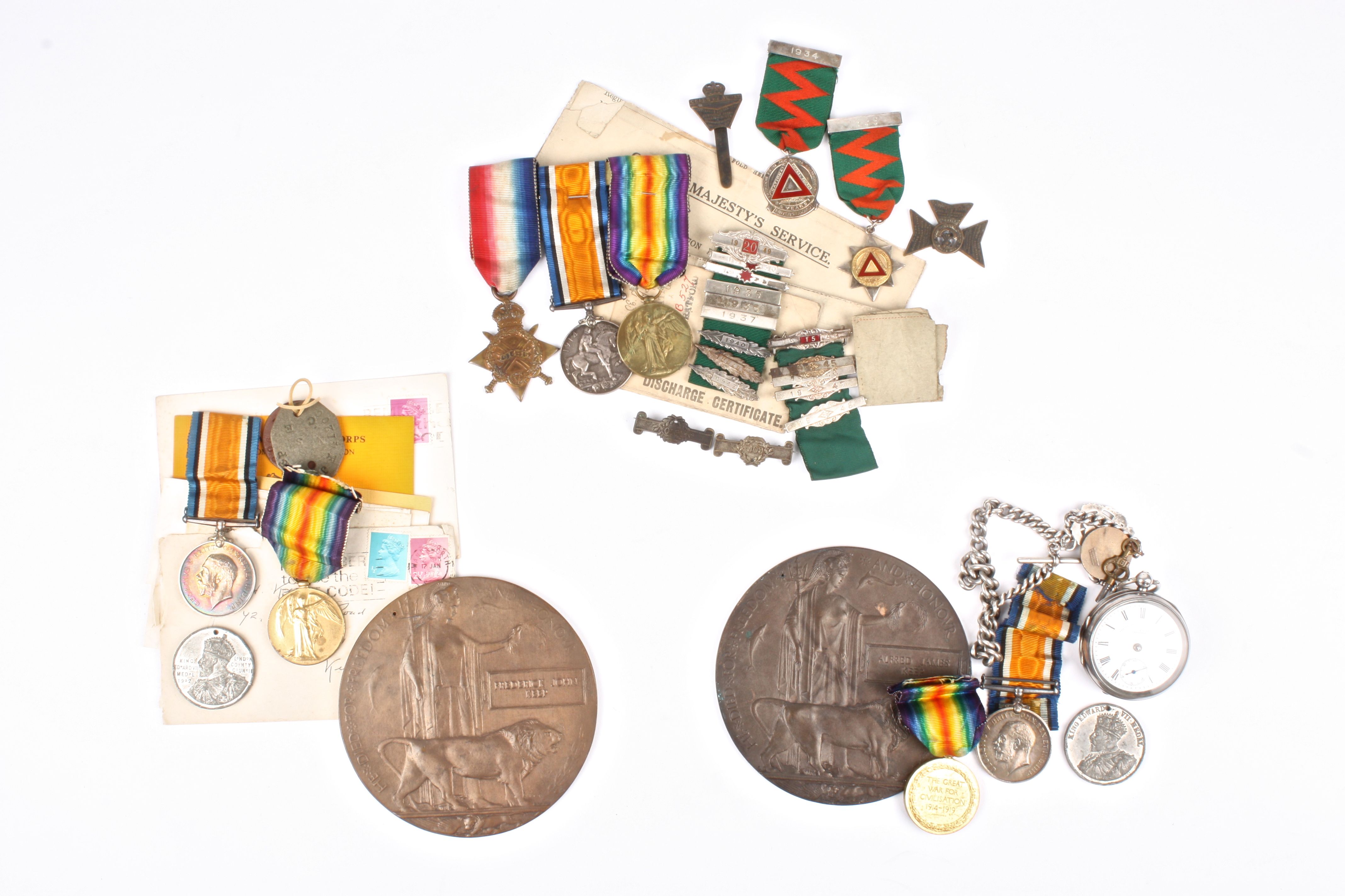 A family group of three sets of WWI medals awarded to the Keep brothers comprising: 1. Pair of