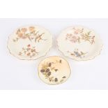 A pair of Worcester blush ivory plates with fluted rim and painted with flowers numbered 1416