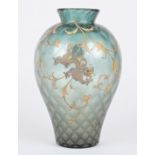 An early 20th century frosted glass vase decorated with a dragon and flowers in gilt. 24 cm high.