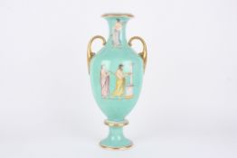 A large Victorian pottery Grecian style urn decorated with Grecian figures and a chariot, with