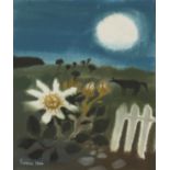 Mary Fedden (1915-2012) British 'Flower by Moonlight', a moonlit scene with a white flower and fence