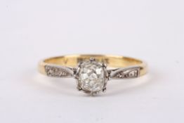 A single stone 'old cut' diamond set ring 18ct gold and platinum mount Ring size M - diamond approx.
