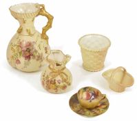 A small collection of Worcester including a miniature cup and saucer together with four pieces of