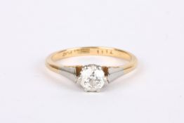 A single stone diamond set solitaire ring in 18ct gold and platinum mount Approx. 0.75ct. Size