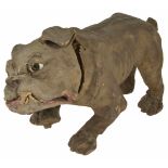 A bulldog automaton the papier-mâché dog realistically modelled, with glass eyes and jaw dropping