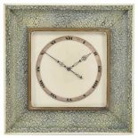 An ivory and shagreen Art Deco clock of square form with eight day Swiss movement, ivory dial,