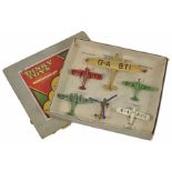 Set of six Dinky aeroplanes in original box numbered 60. One large gold aeroplane, Imperial