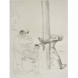 Peter Howson (born 1958) British Sonny, an engraving of a boy with a toy boat and a man tied up in