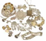 A small collection of silver jewellery to include a large Chinese silver and enamel brooch, a pair