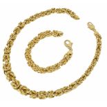 A striking Continental 18ct gold necklace and matching bracelet the necklace of graduated 'chunky'