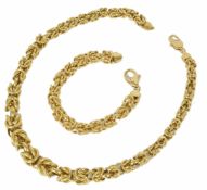 A striking Continental 18ct gold necklace and matching bracelet the necklace of graduated 'chunky'