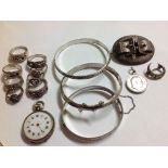 A small collection of Victorian and later silver jewellery including a ladies silver cased French