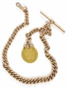 A 9ct gold Albert chain with attached Georgian sovereign total weight 61g, length of chain