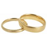 An 18ct gold wedding band approx. weight 5g and another 9ct gold wedding band, approx. weight 2g (2)