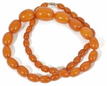 A butterscotch amber necklace of graduated beads weight approx. 68 gm. Largest bead measures 3.2